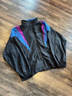 Vintage 90’s Reebok Full Zip Black Purple Blue  Hoodie Windbreaker Mens Large